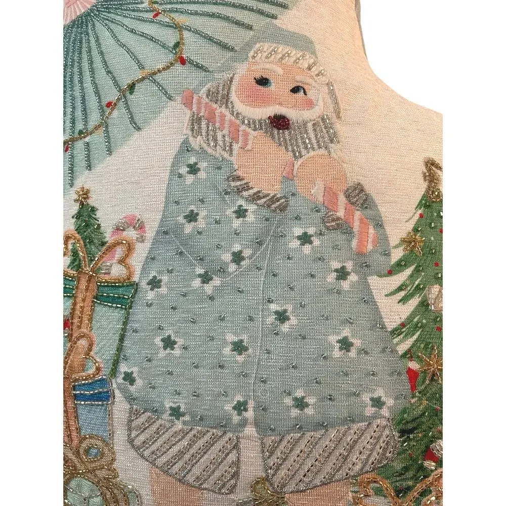 Santa at the Beach Christmas Throw Pillow 17” X 17” Beautiful Beading